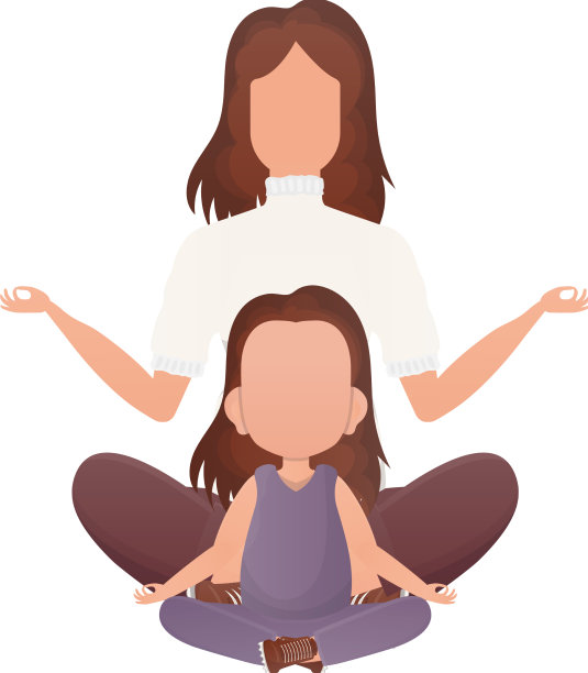 母女瑜伽卡通风格孤立图片下载