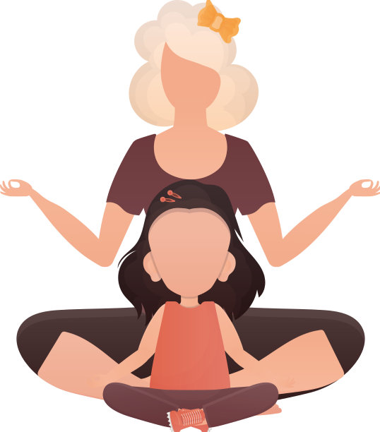 母女瑜伽卡通风格孤立图片下载