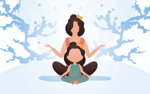 妈妈和女儿正在沉思卡通风格图片下载