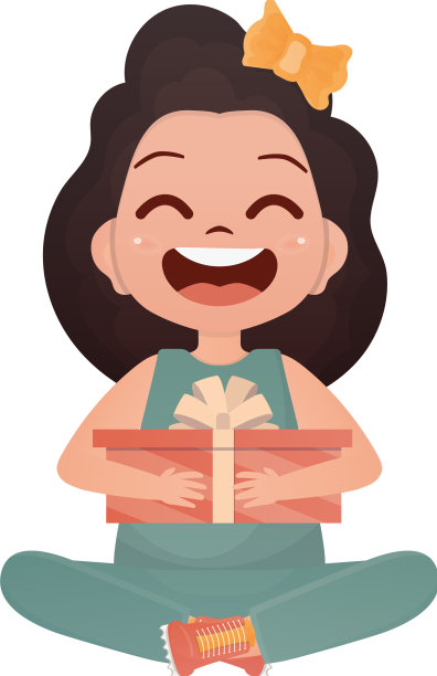 一个快乐的女孩拿着礼物坐在莲花座上图片下载