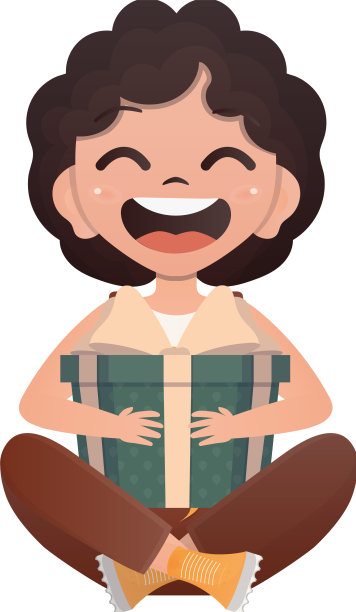 一个快乐的女孩拿着礼物坐在莲花座上图片下载