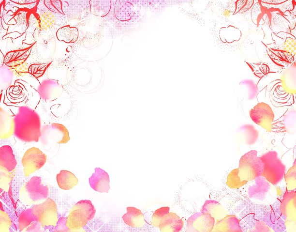 70年代的手画漫画，用钢笔画玫瑰盛开和花瓣跳舞的插图。图片下载