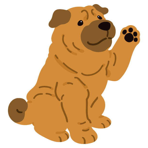 简单而可爱的插图，沙皮狗坐着，挥舞扁平的颜色图片下载