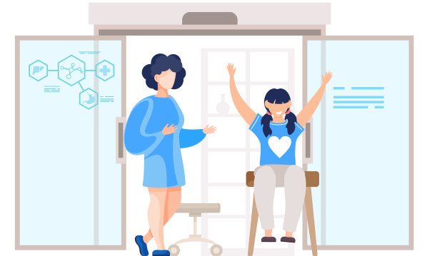 小女孩高兴地举起了手。女性在实验室里交流和消磨时间图片下载