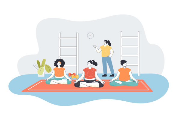 人们练习瑜伽教练平面矢量插图图片下载
