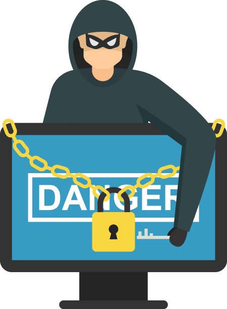 防火墙破解矢量图标设计，白领犯罪符号，计算机犯罪标志，安全破碎机股票插图，黑客从主机窃取信息的概念图片下载