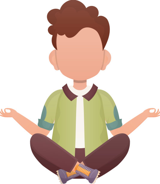 小男孩以卡通的风格坐着冥想图片下载