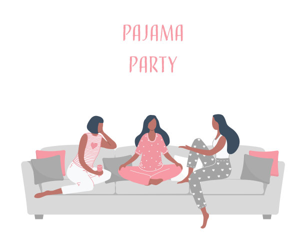 睡衣派对。三个穿着睡衣的年轻女人坐在沙发上聊天图片下载