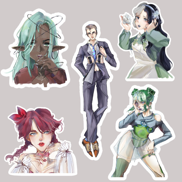 可爱时髦的女孩和男孩。数字标签说明。图片下载