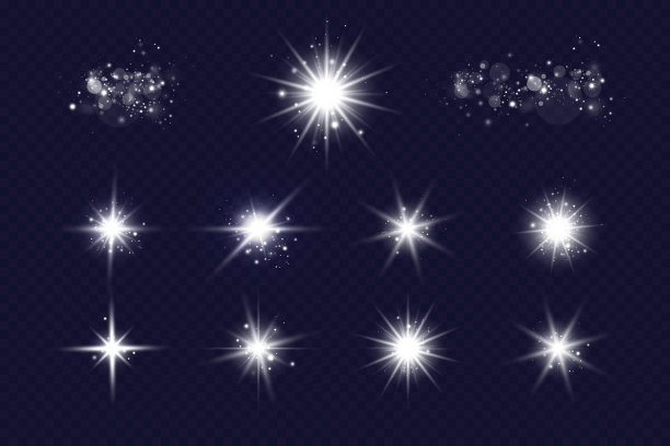发光效果。星星在透明的背景。明亮的太阳。矢量插图。图片下载