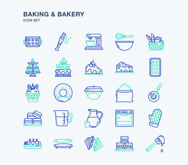 烘焙和烘焙轮廓彩色图标设置图片下载