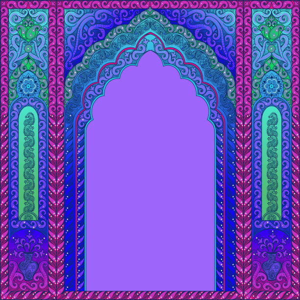 东方装饰精美的拱门文字框图片下载
