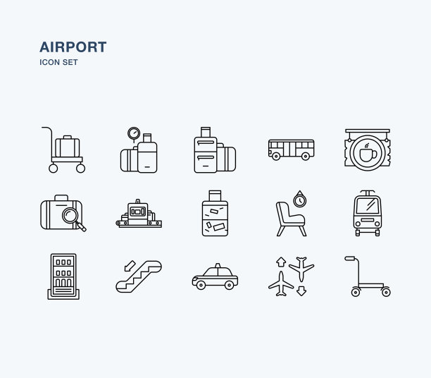 机场和航空轮廓图标设置图片下载