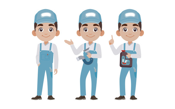 一组不同姿势的水管工图片下载