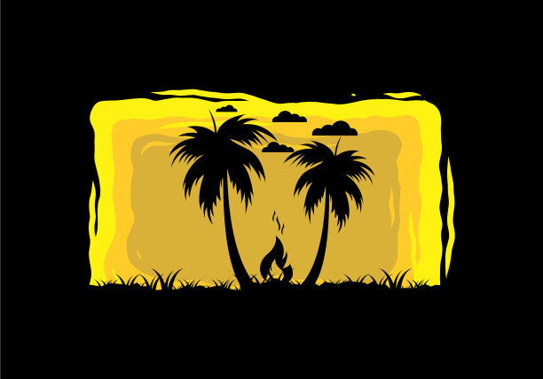 篝火和椰子树的剪影图片下载