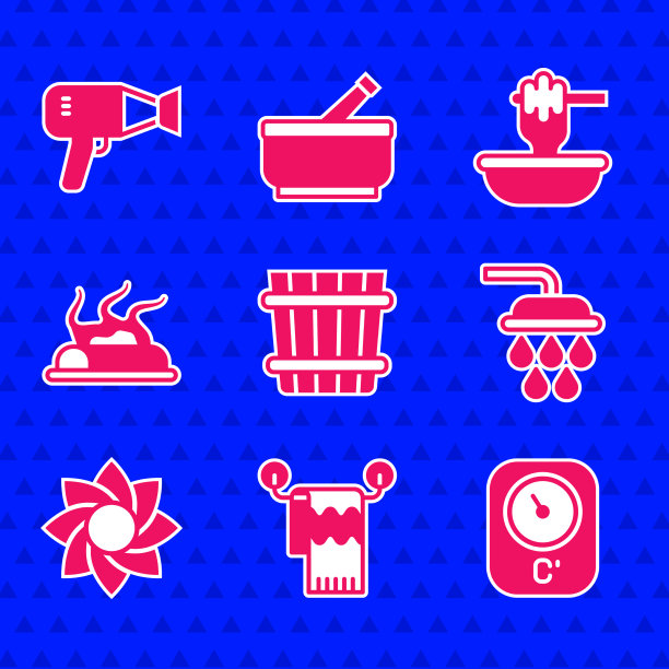 将桑拿桶毛巾放在衣架温度计上图片下载