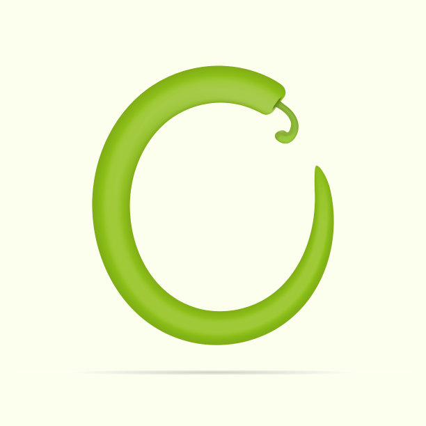 O字母绿辣椒辣椒设计。向量蔬菜字体健康和素食设计，自然模板，蔬菜标志和更多图片下载