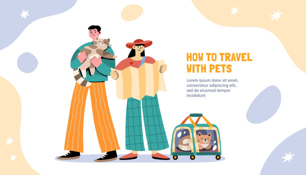 带着猫和宠物载体的旅行角色。图片下载