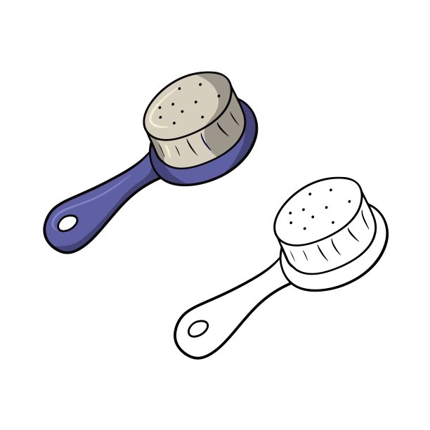 一套图片，头发梳与蓝色手柄，矢量插图在卡通风格图片下载