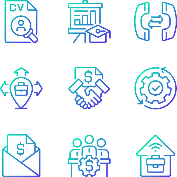 业务协调梯度线性图标集合图片下载