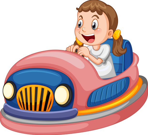 小女孩驾驶的碰碰车卡通设计图片下载
