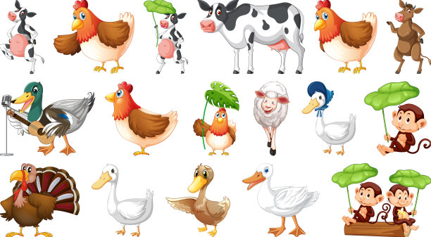 农场动物在白色背景图片下载