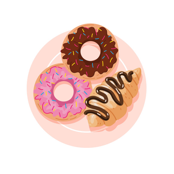 甜点盘配牛角面包和donats图片下载