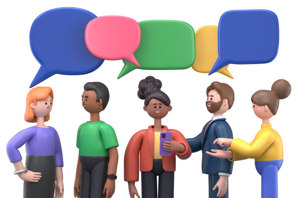3D卡通人物插画，商人讨论社交网络，社交网络聊天，对话语音泡泡。白底3D渲染。图片下载