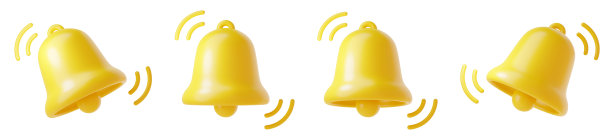 通知铃图标3d渲染-可爱的卡通插图简单的黄色铃提醒或通知的概念。图片下载
