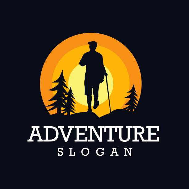 男子徒步与夕阳背景的冒险标志图片下载