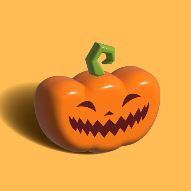3 d现实的南瓜。节日背景与现实的3d橙色南瓜削减可怕的微笑。图片下载