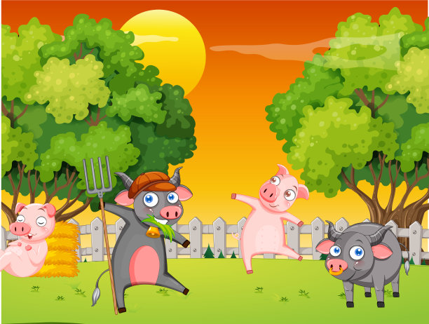 农场场景，许多动物在跳舞图片下载