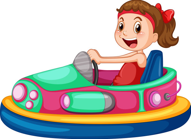 一个女孩骑碰碰车的卡通图片下载