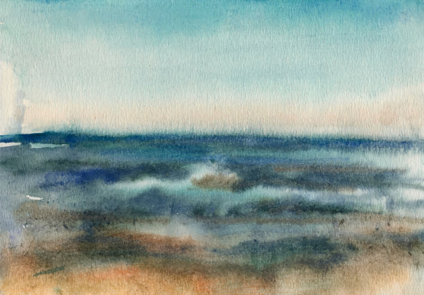 暴风雨在海滨水彩画图片下载