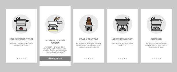 火锅烹饪美味的饭菜上的图标设置图片下载