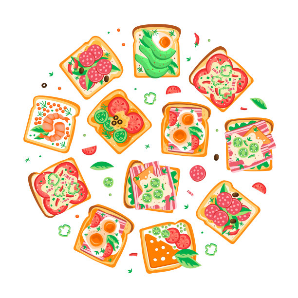 美味的烤面包配香肠切片培根和鸡蛋图片下载