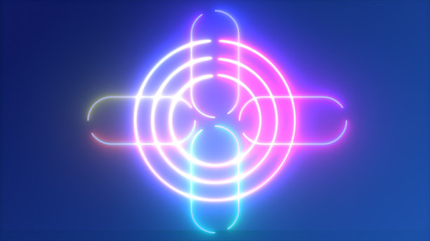 带有发光叶片背景的霓虹灯圈图片下载