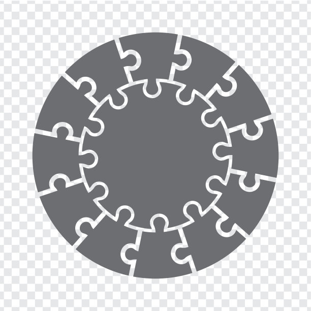 简单的图标圆圈谜题在灰色。简单的图标谜题的十二个元素和中心透明的背景。矢量插图EPS10。图片下载