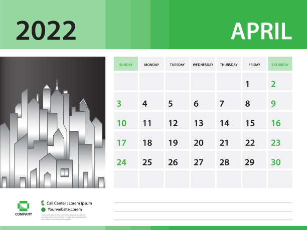 2022年4月年-日历2022模板图片下载