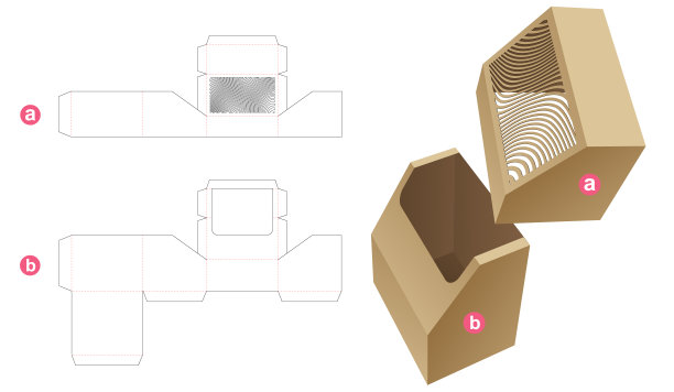 倒角盒弧形图案盖子模切模板和3D模型图片下载