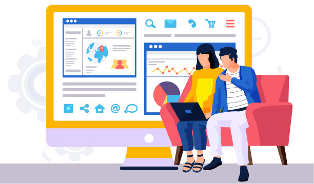 处理数据和业务统计。一对带着笔记本电脑的情侣正在看屏幕上的视频图片下载