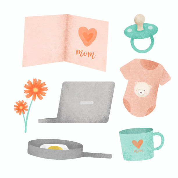 一套美丽的独立部分的衣服，婴儿项目和玩具在水彩图片下载