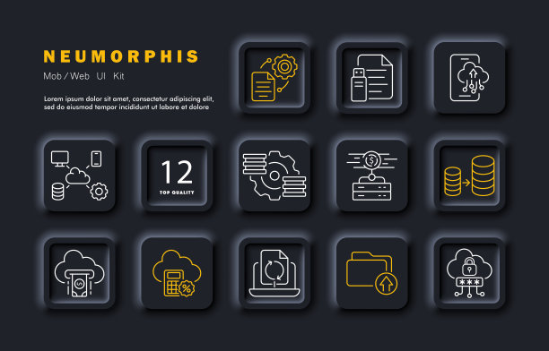 计算机工作设置图标。文件管理，齿轮，闪存驱动器，备份，云存储，电话，金融，数据库，美元，计数，笔记本电脑，文件夹，密码。经营理念。新生变形。矢量线图标图片下载
