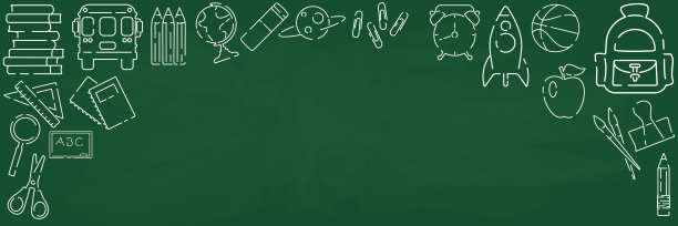 回到学校图标设置。绿色或黑板背景。学校,办公用品。涂鸦图标和粉笔铭文。简单的设计。横幅,海报模板。平面样式矢量插图图片下载