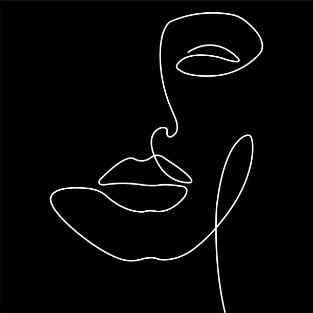 极简主义女性脸部线条插图。一个画线。图片下载