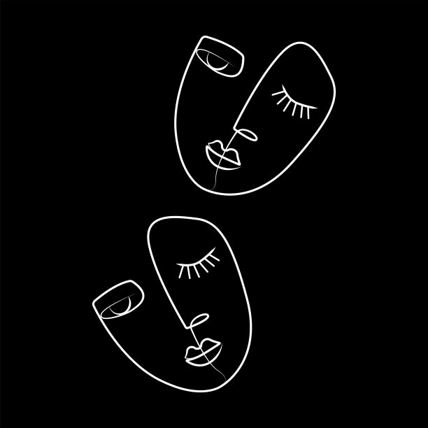 两面极简线条插画。黑色和白色。图片下载