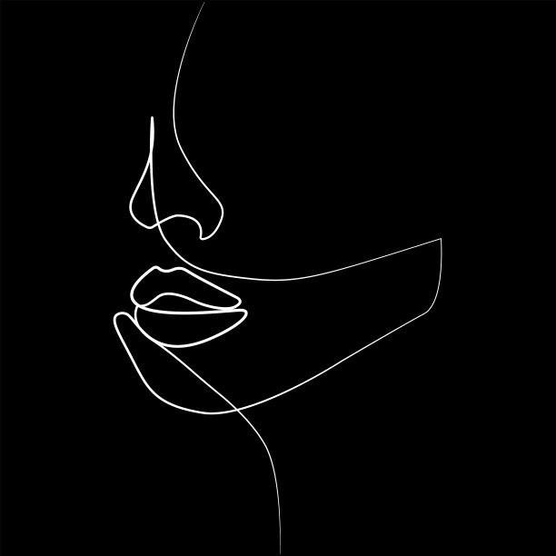 极简轮廓的女人的脸黑白。一个画线。图片下载