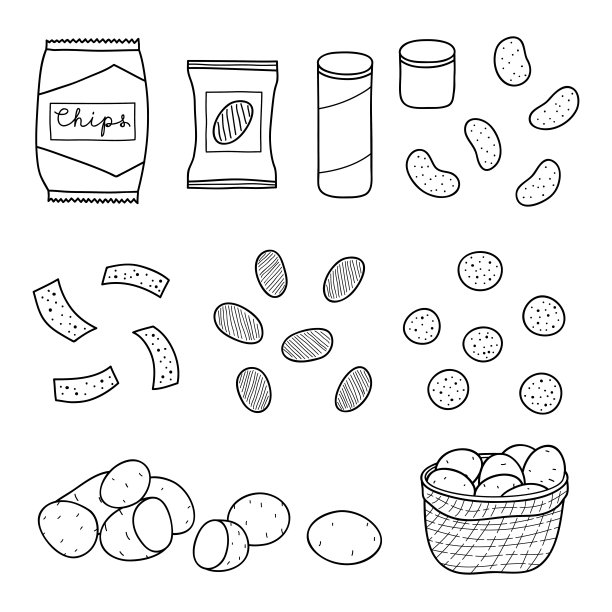 手绘芯片和包装设置。图片下载