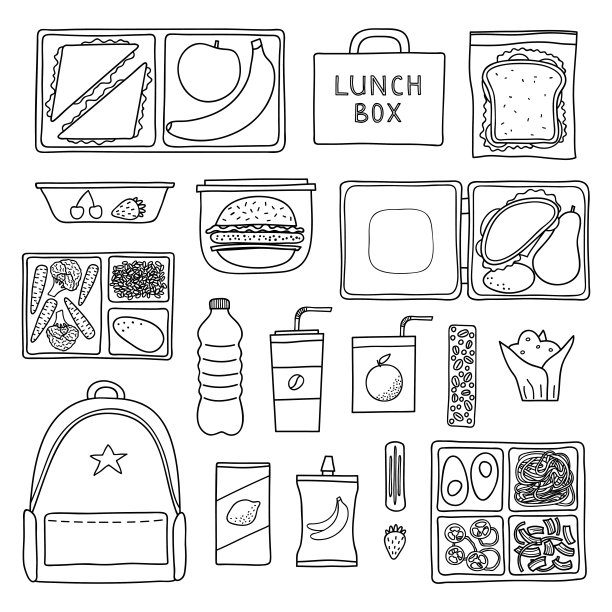 一套手绘午餐盒。图片下载