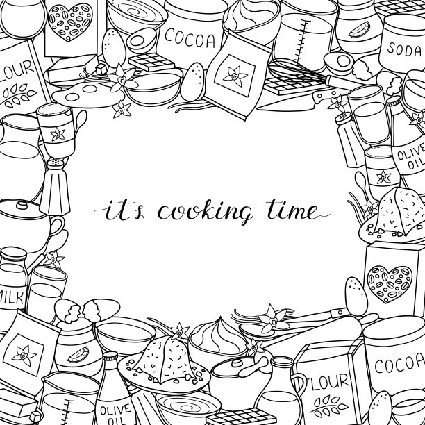 手绘烹饪食材的方形背景。图片下载
